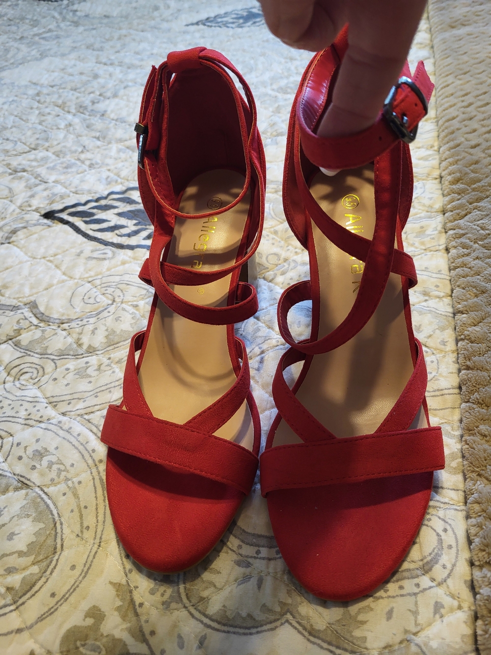 Allegra K Red Strappy Ankle Tie High Heel Sandals